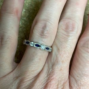 Blue and white sapphire stackable ring.  Size 7. Sterling silver.